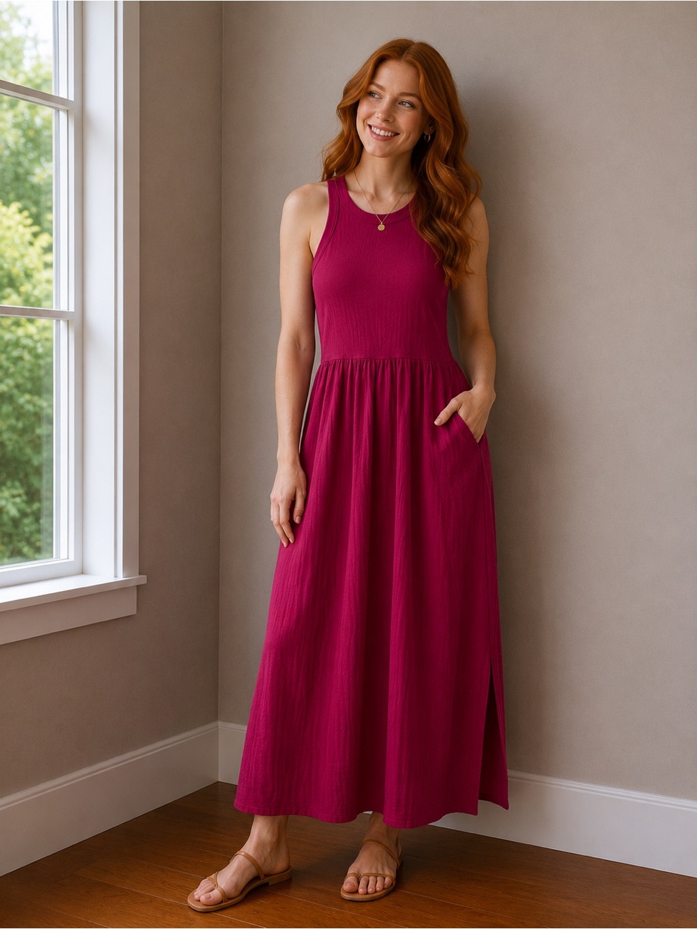 LOFT Sleeveless Maxi Dress in Berry